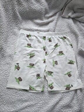 White Women’s Star Character Graphic Lounge Shorts - Baby Yoda Print